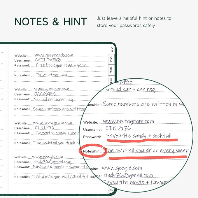 Password Book with Alphabetical Tabs – Hardcover Internet Address & Password Organizer – Password Keeper Notebook for Computer & Website – 7 x 10" Log-in Password Journal w/Thick Paper (Earth Green)