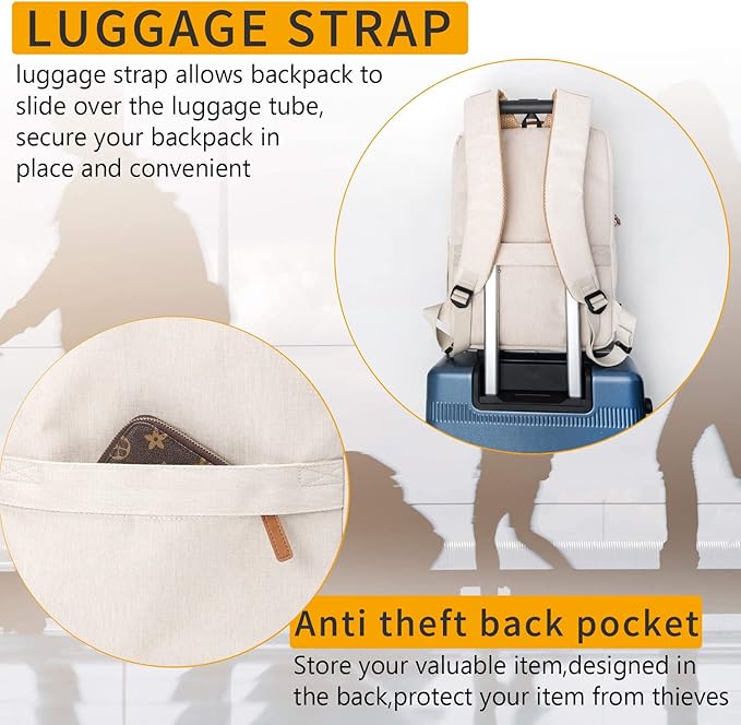 NOBLEMAN Men's Backpack, Laptop Backpack, Waterproof travel Backpack, 15.6 Inch Laptop Backpack, Daypack, carry on backpack with USB (Beige)