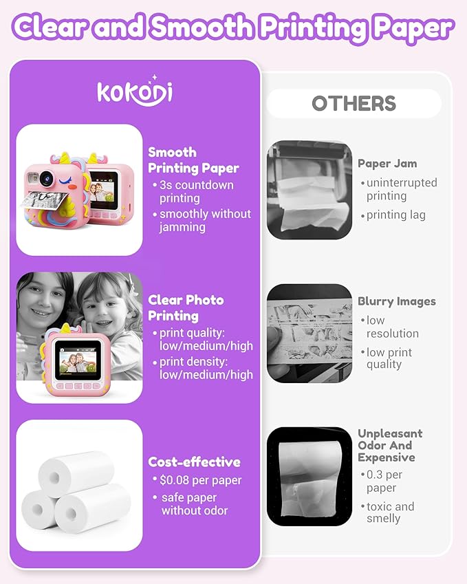 KOKODI Kids Camera Instant Print, Toddler Cameras Christmas Birthday Gifts for Girls Age 3-12, Digital Video Instant Printable Camera for Kids,Toys for Ages 5-7 Girls (Pink)