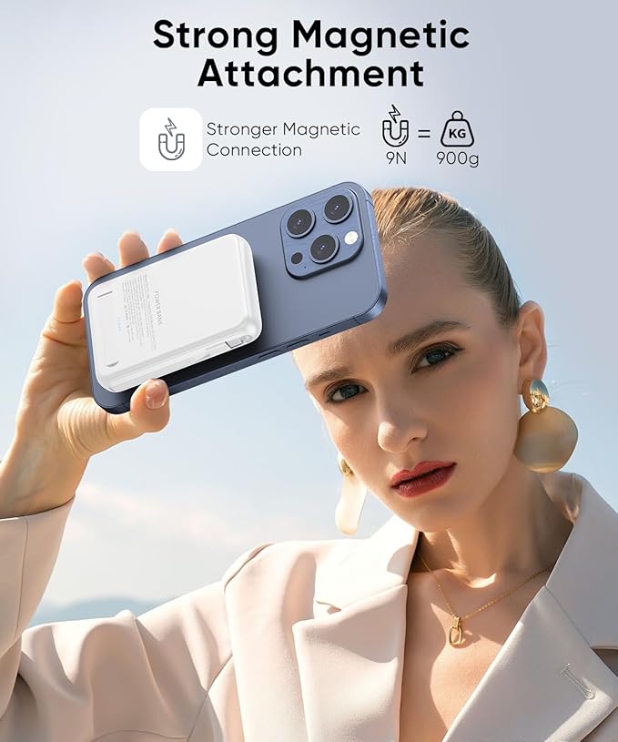 Magnetic Power Bank 12000mAh for Magsafe Portable Charger, 22.5W Fast Charger Wireless Battery Pack with Built in Cables, for iPhone 16/16 Plus/16 Pro/16 Pro Max iPhone 15/14/13/12 Series