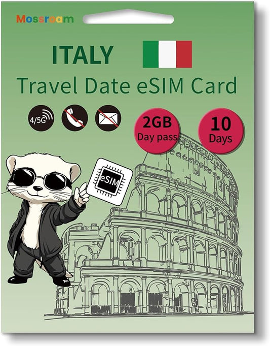 Italy eSIM Card – Prepaid Data Plans | Day Pass 2GB Daily Data,10 Days | High-Speed 4G LTE | Ideal for Travelers