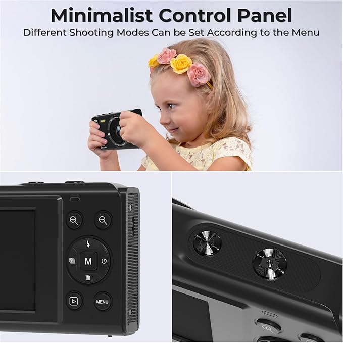 Digital Camera, FHD 4K 44MP Autofocus Point and Shoot Camera with 2.4" LCD 16X Zoom Portable Compact Cheap Camera for Teens Boys Girls Kids Adults (Black)