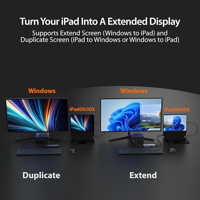 j5create iPad/iPhone to Windows Collaboration Sharing Hub, Use iPad as a Second Display for Windows Laptop, Transfer Files Between iPhone and Win PC, Wormhole Switch CrossLink (JCH422)