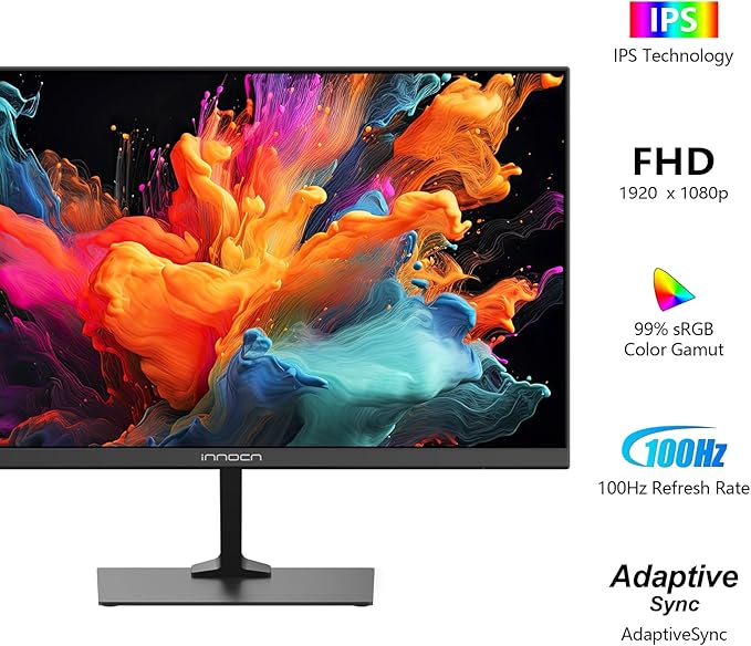 INNOCN 24 Inch 1920 x 1080p 100Hz IPS PC Monitor, USB Type C, HDMI, DisplayPort Connectivity, FHD Computer Monitor Eye Care, VESA Mountable, Thin Daily Home and Office Monitor - Black