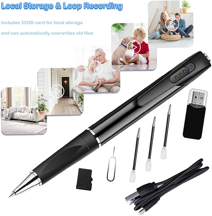 1080P Camera Pen Portable Security Pen Cam 32G Memory Card Wireless Body Photo Cam with 250mAh Battery for Indoor and Outdoor(No Audio)