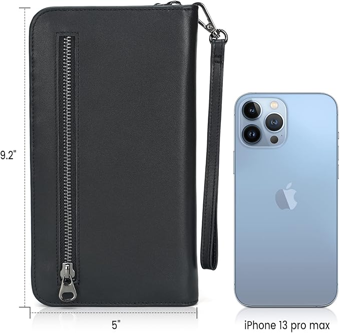 Polare Full Grain Leather Family Travel Passport Wallet and Documents Organizer RFID Blocking Case Holder Fits 6 Passports for Men and Women