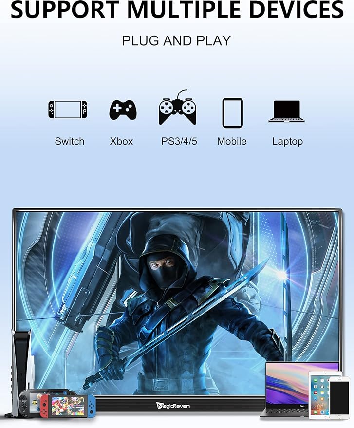 2.5K Portable Monitor, 17.3" QHD IPS Laptop Screen, VESA USB C HDMI Second Computer Gaming Display with 2 Speakers, Travel Monitor for MacBook Phone PS4/5 PC Phone Xbox Switch