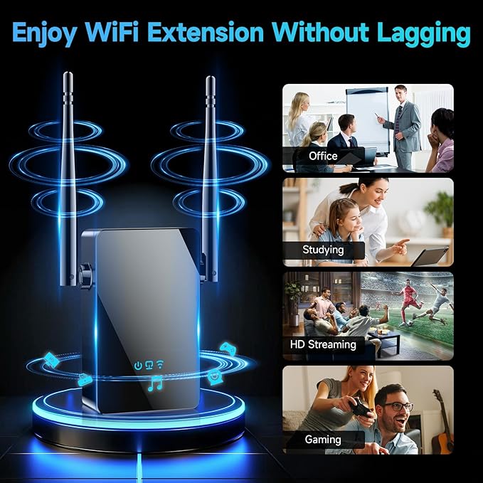 2025 WiFi Extender Signal Booster, New Gen Internet Booster for Home, 4X Faster, Covers up to 10,000 sq.ft, Wi-Fi Repeater with Ethernet Port, Wireless Long Range Amplifier, Easy Setup (Black)