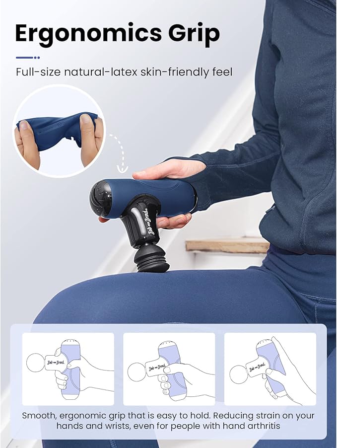 BOB AND BRAD Q2 Mini Massage Gun, Pocket-Sized Deep Tissue Massager, Portable Percussion Muscle Massager, Ultra Small & Quiet Muscle Massage Gun with Carry Case - Blue