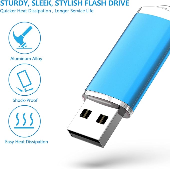 KOOTION Flash Drive 32GB 10 Pack USB 2.0 Thumb Drive Capped Memory Stick Jump Drive, Blue