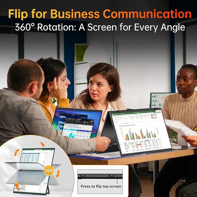 VisionOwl 15.6" Dual Foldable Portable Monitor 1080P, 107% sRGB, ΔE<2, USB-C, HDMI, Stacked Screen Extender, DisplayLink Compatible, Built-in Kickstand, VESA Holes for Laptop PC Mac Windows