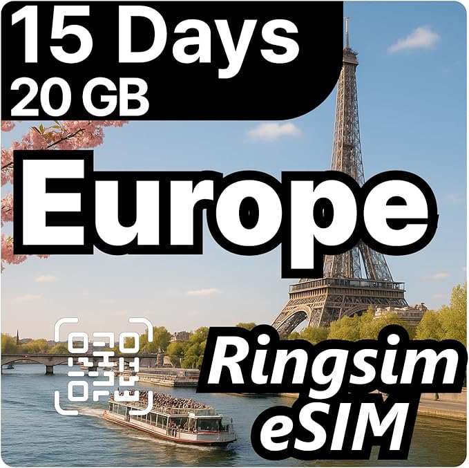 [eSIM] Europe eSIM | 15DAYS 20GB | UK, France, Italy, Spain, Germany | 5G, 4G/LTE, Tethering, Hotspot | eSIM with Instant Activation in 10 Minutes | Travel eSIM by Ringsim