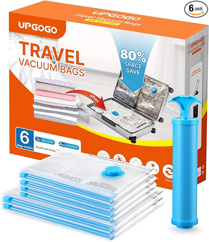 Vacuum Travel Bags Combo 6 Pack - Space Saver Vacuum Storage Bags for Clothing, Blankets, Pillows - Travel Essentials