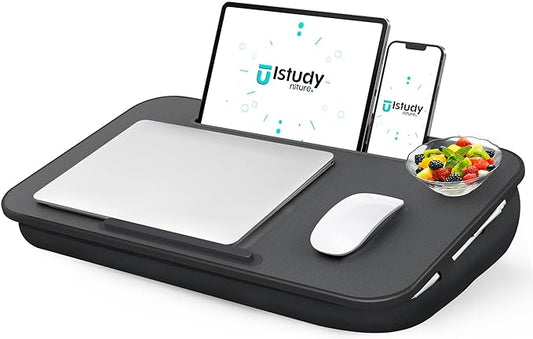 Lap Desk, Portable Laptop Stand with Washable Cushion, Fits up to 17 inch Laptop, with Device Ledge and Phone Holder, Use on Bed,Couch, Sofa, Floor, Home Office– ISTUDYNITURE (Large, Black)