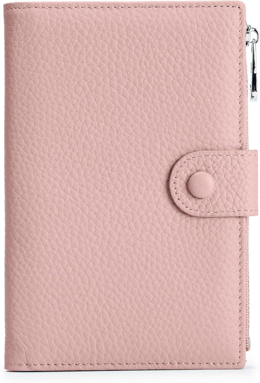 Leather Travel Wallet for Women, Slim RFID Blocking Passport Holder, Compact Passport Wallet with Zippered Coins Pocket and SIM Slots, Ladies Passport Cover