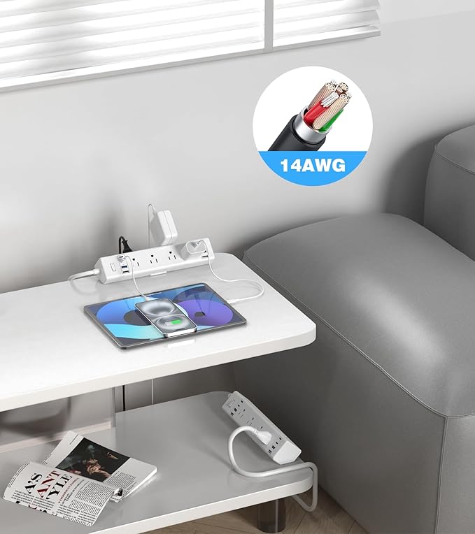 40W Fast Charging Station,Desk Clamp Power Strip,4 USB-C Ports & 8 AC Outlets,Desktop Edge Mount Surge Protector Power Strip,14AWG Heavy Duty Cord,Fit 1.9" Tabletop Edge for Home Office(6Ft Cable)