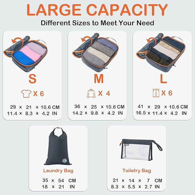 Cipway Compression Packing Cubes, Ultralight Luggage Organizer Bags with Laundry Bags and Clear Toiletries Bag, Travel Essentials for Carry on Suitcase (6 Piece,Gray)