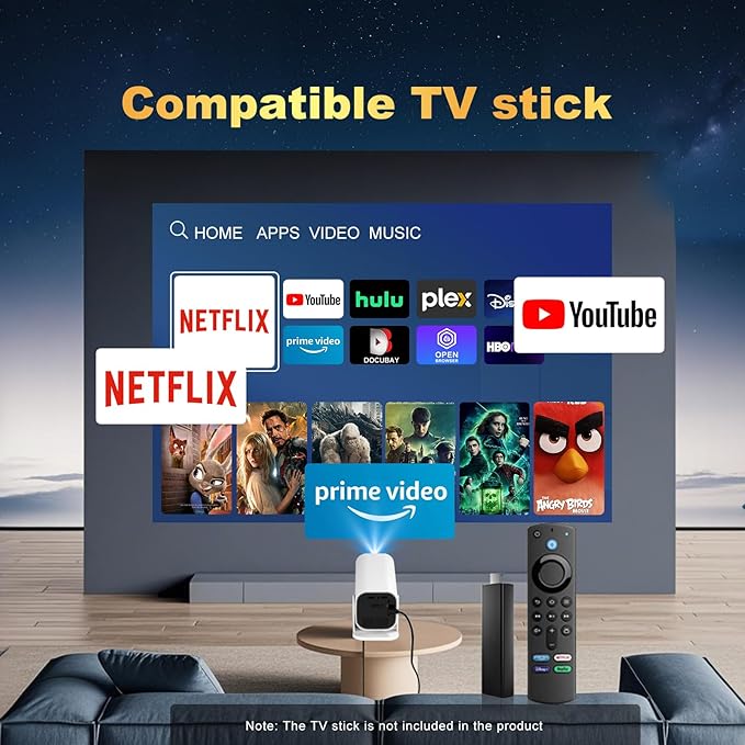 【Built-in APPS & Electric Focusing & Auto Keystone】Mini Projector With Wifi And Bluetooth, 1080P Portable Projector, Movie Projector for Bedroom, Supports Smartphones/TV Stick/iPad/PS5/Laptop/HDMI/USB