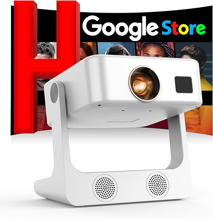 [1500 ANSI/Google Store/Voice Control] 4K Outdoor Smart Projector with WiFi6 and Bluetooth, 10,000+ Apps, Portable Proyector, Sovboi 1080P Audio Phone Movie Home [180° Stand & 300 ''Display]