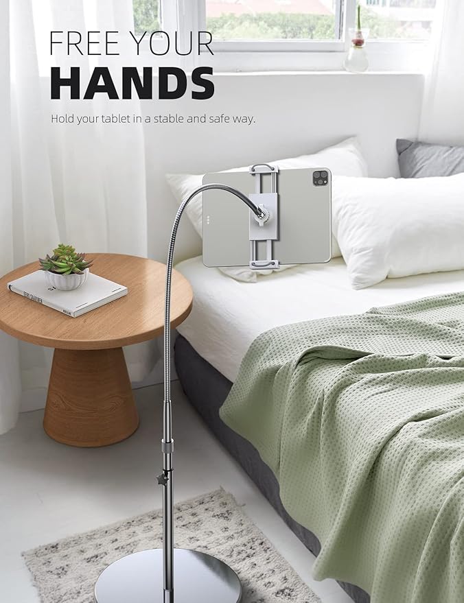 Lamicall Tablet Floor Stand Gooseneck - Swivel Tablet Holder Mount with Adjustable Height & 10.6lb Stable Base, for iPad mini Air Pro 12.9/9.7, Tab, Kindle, iPhone Air 17 Pro Max, Phones (4.7-13")