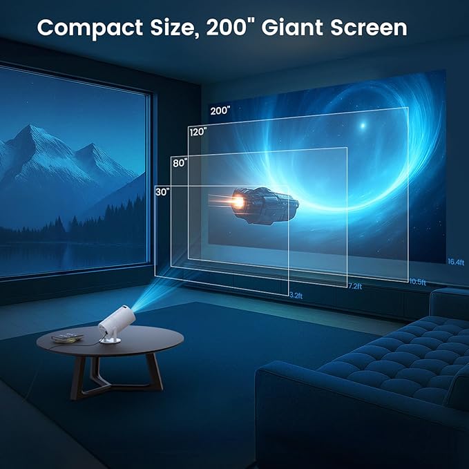 Mini Portable Projector with WiFi and Bluetooth,Support Movie Projector 1080P HD,Auto Keystone Correction,180° Rotatable,Compatible with TV Stick, HDMI, USB, Smartphone, Laptop (White 1)