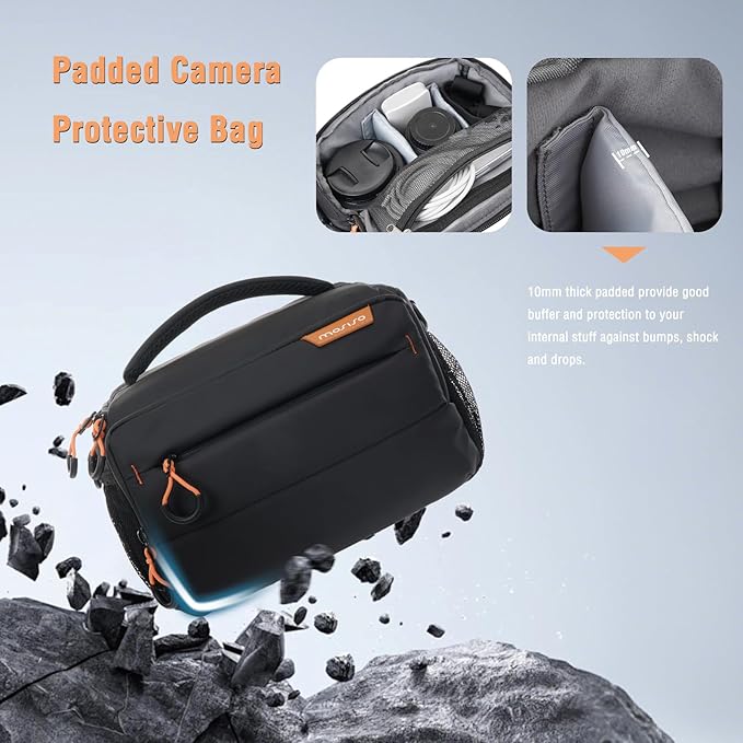 MOSISO Small Camera Bag for Photographers,Compact Camera Shoulder Bags for DSLR/SLR/Mirrorless Cameras,Waterproof Crossbody Padded Photography Bag with Rain Cover for Canon/Nikon/Sony, Black