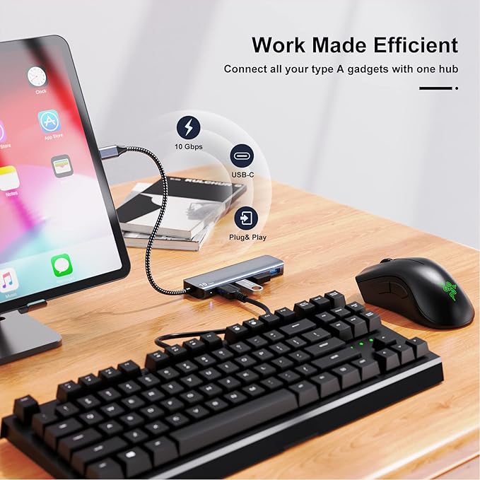 USB 3.1 Hub, SUODAO 10Gbps USB C to USB Hub, 4 Ports USB 3.1/3.2 Gen 2 Hub, SuperSpeed Aluminum Type C to 4 10Gbps USB 3.2 Ports for Laptop, MacBook, Tablet, PC, and More USB C Devices
