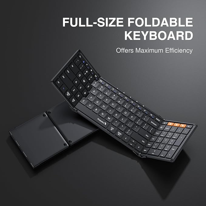 ProtoArc Foldable Bluetooth Keyboard, XK01 Folding Wireless Portable Keyboard with Numeric Keypad, Full-Size Travel Keyboards for iPad Tablet Smartphone Laptop PC Windows iOS Android, Black