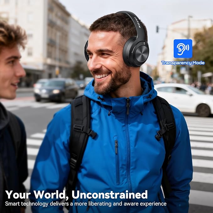 Hybrid Active Noise Cancelling Headphones, Wireless Bluetooth Headphones with Hi-Res Audio, Deep Bass, Transparent Mode, 70H Playtime Over Ear Bluetooth Headset with Fast Charging for Travel/Office/PC