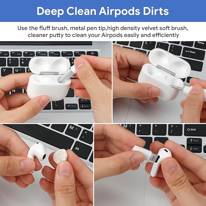 12 in 1 Phone Cleaning Kit, Airpods Cleaning Kit, Port Cleaner for iPad/Phone Charging Repair & Restore Tool,Multi Cleaner Tool Kit for USB C Port/Lightning Cables, Fix Unreliable Charging,White