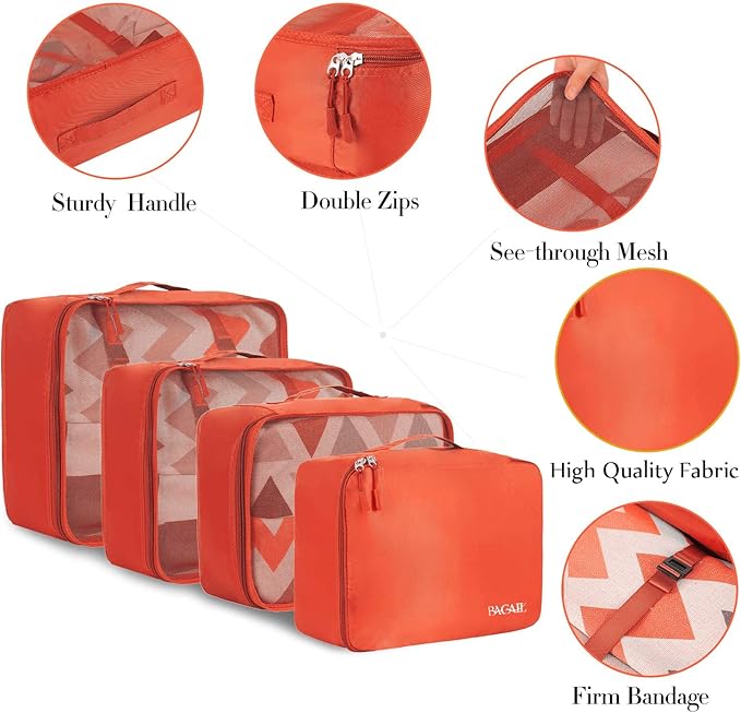 BAGAIL 8 Set Packing Cubes Luggage Packing Organizers for Travel Accessories-Orange