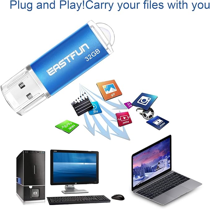 EASTFUN 32GB USB 2.0 Flash Drive Memory Stick Thumb Drive, 4 Pack (4x32GB) Colors (Gold Purple Blue Green)