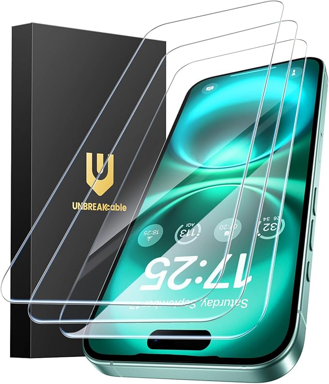 UNBREAKcable 3-Pack Screen Protector for iPhone 16 Plus, Double Shatterproof Tempered Glass [Easy Installation Frame] [9H Hardness] [99.99% HD Clear] [Case Friendly] for iPhone 6.7 inch