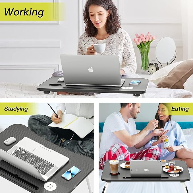 Laptop Desk Foldable Bed Table, Portable Lap Desk Laptop Bed Tray Table with Storage Drawer and Cup Holder, Lap TraysTables Notebook Stand Reading Desks Breakfast Tray for Beds Couch Sofa Floor