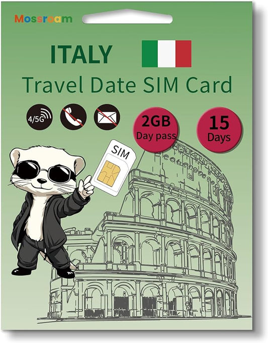 Italy SIM Card with Daily 2GB High-Speed Data for 15 Days - Prepaid 4G/5G Mobile Internet for Travel, Work & Study - Compatible with All Phones