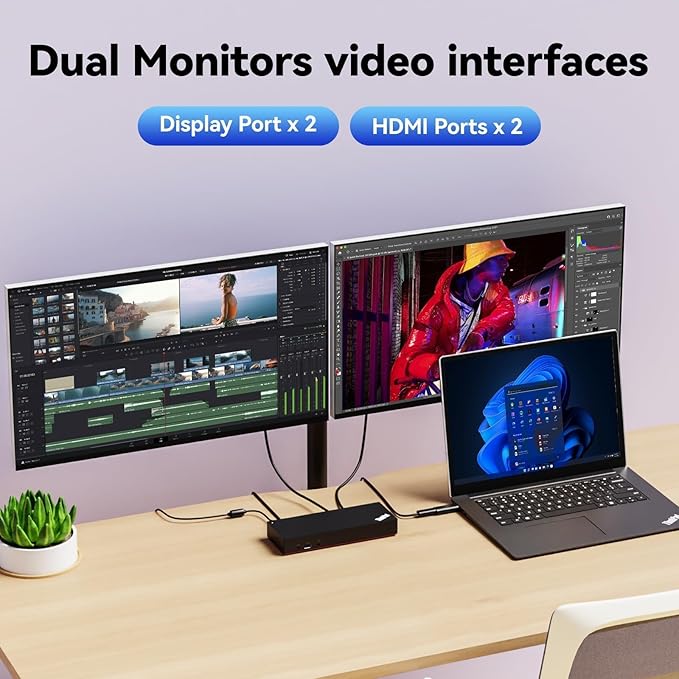 ThinkPad 40AF0135 Universal Hybrid USB-C with USB-A Adapter Docking Station for Lenovo Laptops, Dual Monitor, Comes with ITSPWR HDMI 4K Cable + DP Cable+ Cleaning Cloth