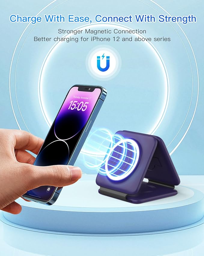 Charging Station for Mag Safe Apple - 3 in 1 Magnetic Foldable Wireless Charger Pad - Travel Charging Mat for iPhone 16 15 14 13 12 Pro Max Plus Watch & Airpods