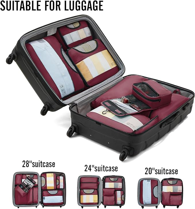 Veken 8 Set Packing Cubes for Travel Essentials, Suitcase Organizer Bags in 4 Sizes, Carry-On Luggage Accessories with Large Laundry & Hanging Toiletry Bag, Must-Have for Airplane, Road Trip & Camping