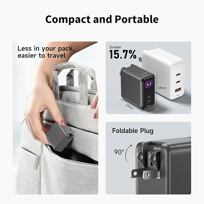140W MAX USB C Charger | 3-Port Fast Charging Station (2xUSB-C PD3.1 + USB-A QC3.0) | Intuitive Touch Controls, for for MacBook, iPhone 17/16 Series, Samsung Galaxy, Pixel and More