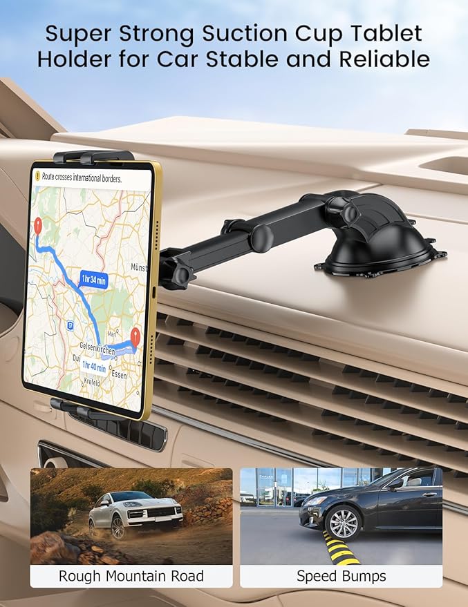 OHLPRO Tablet Holder for Car Suction Cup Mount for Dashboard & Windshield, 360° Rotation Adjustable Clamp with Telescopic Arm Compatible with 5"-13" iPad Pro,Air,Mini,Galaxy Tab, Kindle Fire