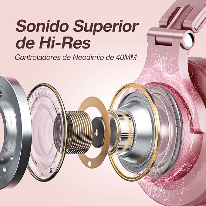 OneOdio A70 Bluetooth Over Ear Headphones, Wireless Headphones w/ 72H Playtime, Hi-Res, 3.5mm/6.35mm Wired Audio Jack for Studio Monitor & Mixing DJ Guitar AMP, Computer Laptop PC Tablet - Rose Gold