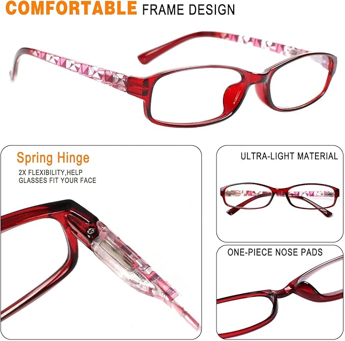 NORPERWIS 6 Pack Ladies Reading Glasses for Women Blue Light Blocking Spring Hinge Fashion Eyeglasses Readers for Women (Mix Color-2, 3.50)