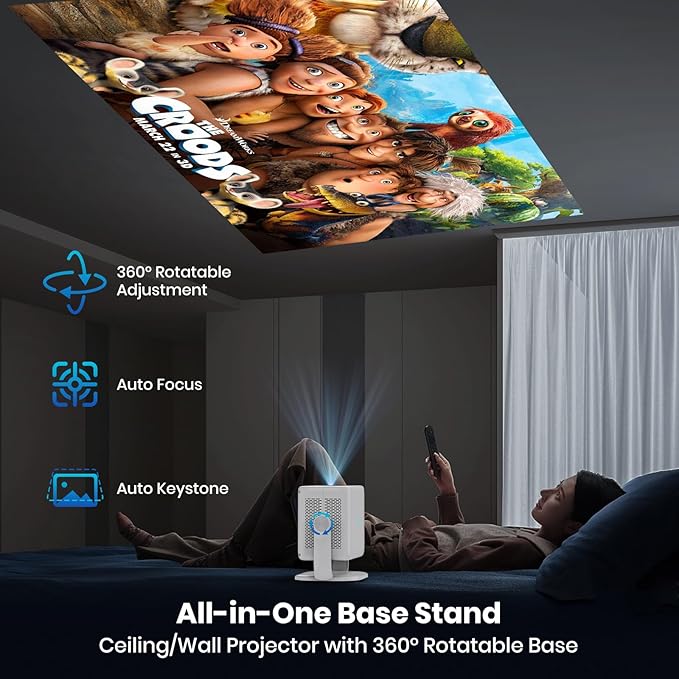 Projector [NetfIix Official/Auto Focus/360° Rotatable Stand] 4K Projector with Wifi and Bluetooth 1080P Native, One-Click Use Built-in NetfIix/YouTube/PrimeVideo/D+, Smart Home Outdoor Projector Gery