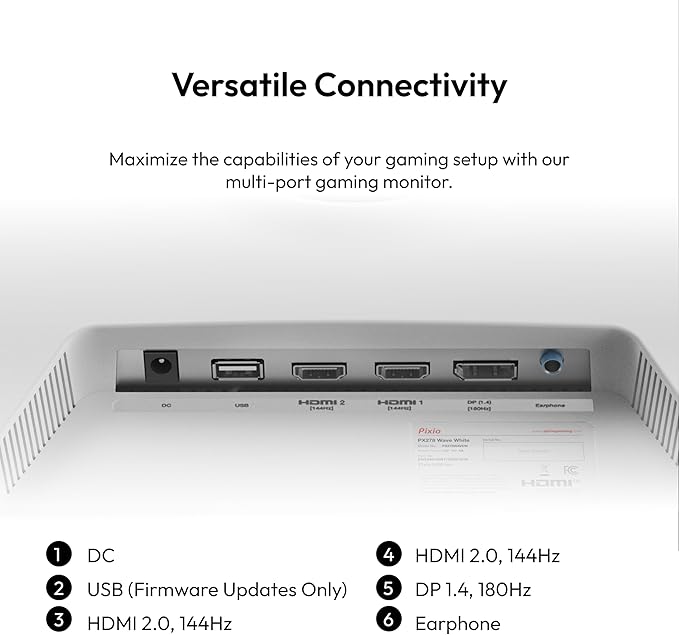 Pixio PX278 Wave White 27 inch 180Hz Refresh Rate QHD 1440p Resolution Fast IPS Panel 1ms GTG Response Time White Gaming Monitor with FreeSync