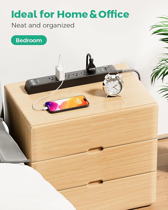 2 Pack Surge Protector Power Strip with 6 Outlets 4 USB Ports 5-Foot Long Heavy-Duty Braided Extension Cords Flat Plug 900 Joules 15A Circuit Breaker Wall Mount for Home Office ETL Listed