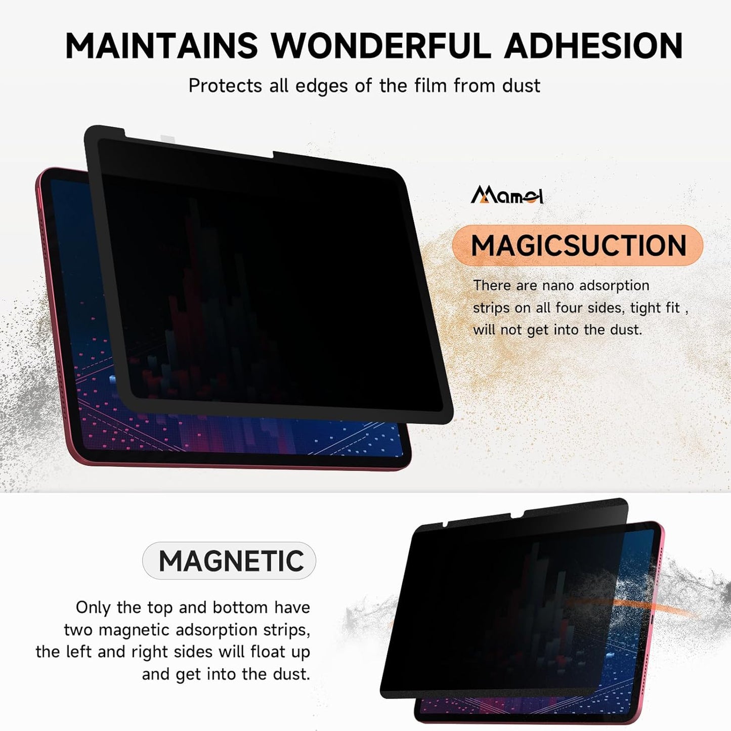 Upgrade 360° Privacy Screen Protector for Apple iPad Pro 13 inch 7th M4 2024, Magicsuction 4-Way Anti Spy Glare Blue Light Filter (Landscape+Portrait Privacy), High Sensitive/Bubble Free/Reusable