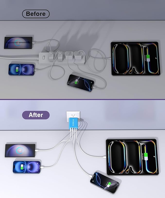 40W USB C Charger Block, 2-Pack 4-Port Type C Fast Charging Brick Dual PD&QC Wall Plug Adapter Power Brick for iPhone 13/14/15/16/17/Pro Max Plus/iPad/Airpods/iwatch/Samsung Galaxy (Light Blue)