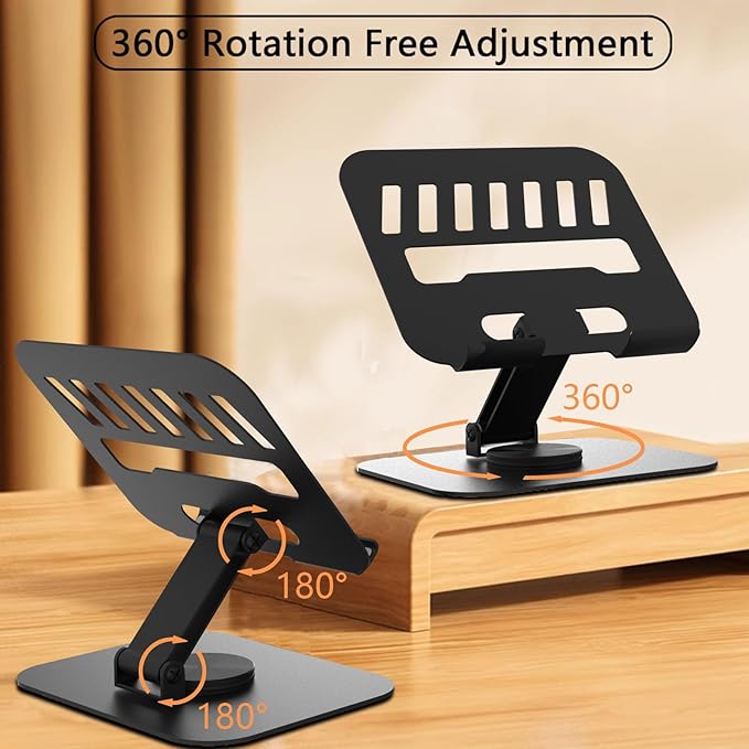 Larger Metal Tablet Stand, Adjustable 360° Rotation Tablet Holder Compatible with 4-16" Tablet Such as iPad Pro, iPad Air, iPad Mini, Tab S10 Ultra, Black