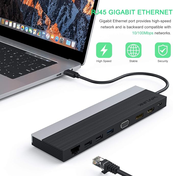 WAVLINK USB C Docking Station, 12-in-1 Triple Display Type C Adapter with HDMI, DisplayPort,VGA,Ethernet,2 USB 3.0/2.0,SD/TF Card Reader,3.5mm Audio Jack,100W PD3.0 for Mac Windows and More