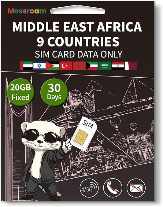 3-in-1 SIM Card for 9 Countries in The Middle East and Africa– Prepaid Data Plans | Fixed Data 20GB,30 Days | Unlimited 4/5G Speed Internet